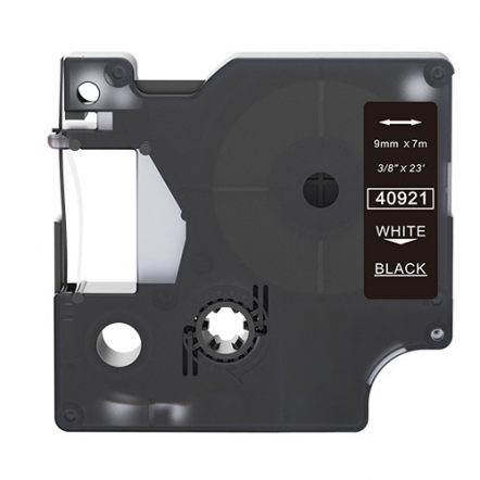 Ruban adhésif compatible Dymo 40921, blanc sur noir, 9 mm