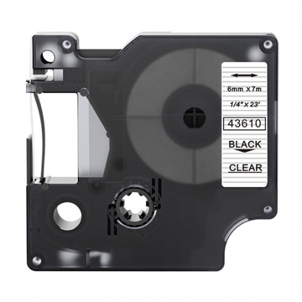 Ruban adhésif compatible Dymo 43610, noir sur transparent, 6 mm