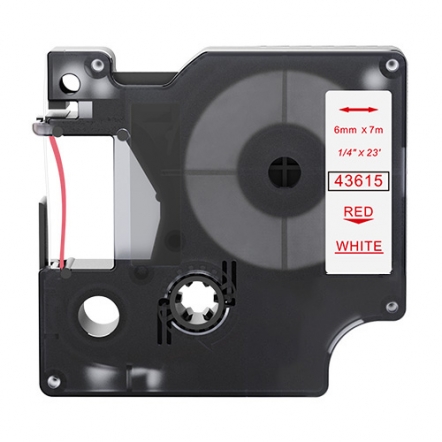 Ruban adhésif compatible Dymo 43615, rouge sur blanc, 6 mm