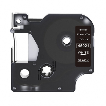 Ruban adhésif compatible Dymo 45021, blanc sur noir, 12 mm