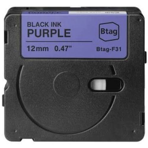 Ruban d'étiquetage compatible Brother Btag-F31 noir sur violet 12mm