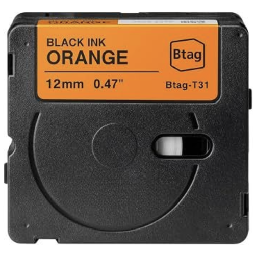 Ruban d'étiquetage compatible Brother Btag-T31 noir sur orange 12mm