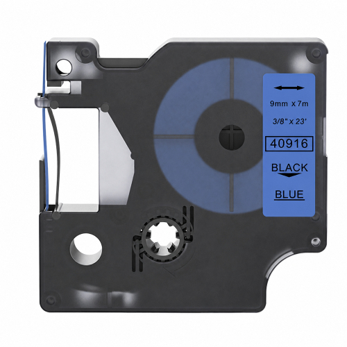 Ruban adhésif compatible Dymo 40916, noir sur bleu, 9 mm