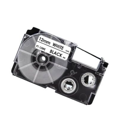 Ruban d'étiquettes compatible Casio XR-12WE, noir sur blanc, 12 mm