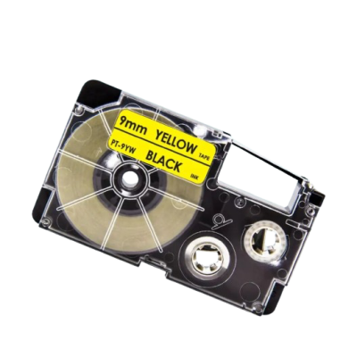 Ruban d'étiquettes compatible Casio XR-9YW, noir sur jaune, 9 mm